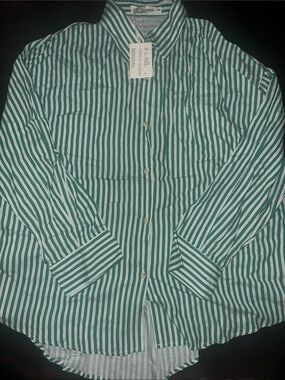 CLAUDIE PIERLOT Green & White Striped Button-Up Blouse
